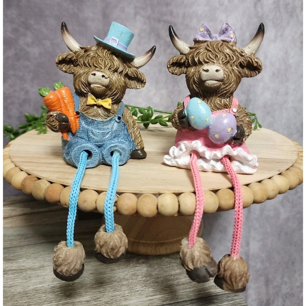 Hobby Lobby Spring Easter Highland Cow Set of 2 Resin Figurines 2026 Dangly Legs